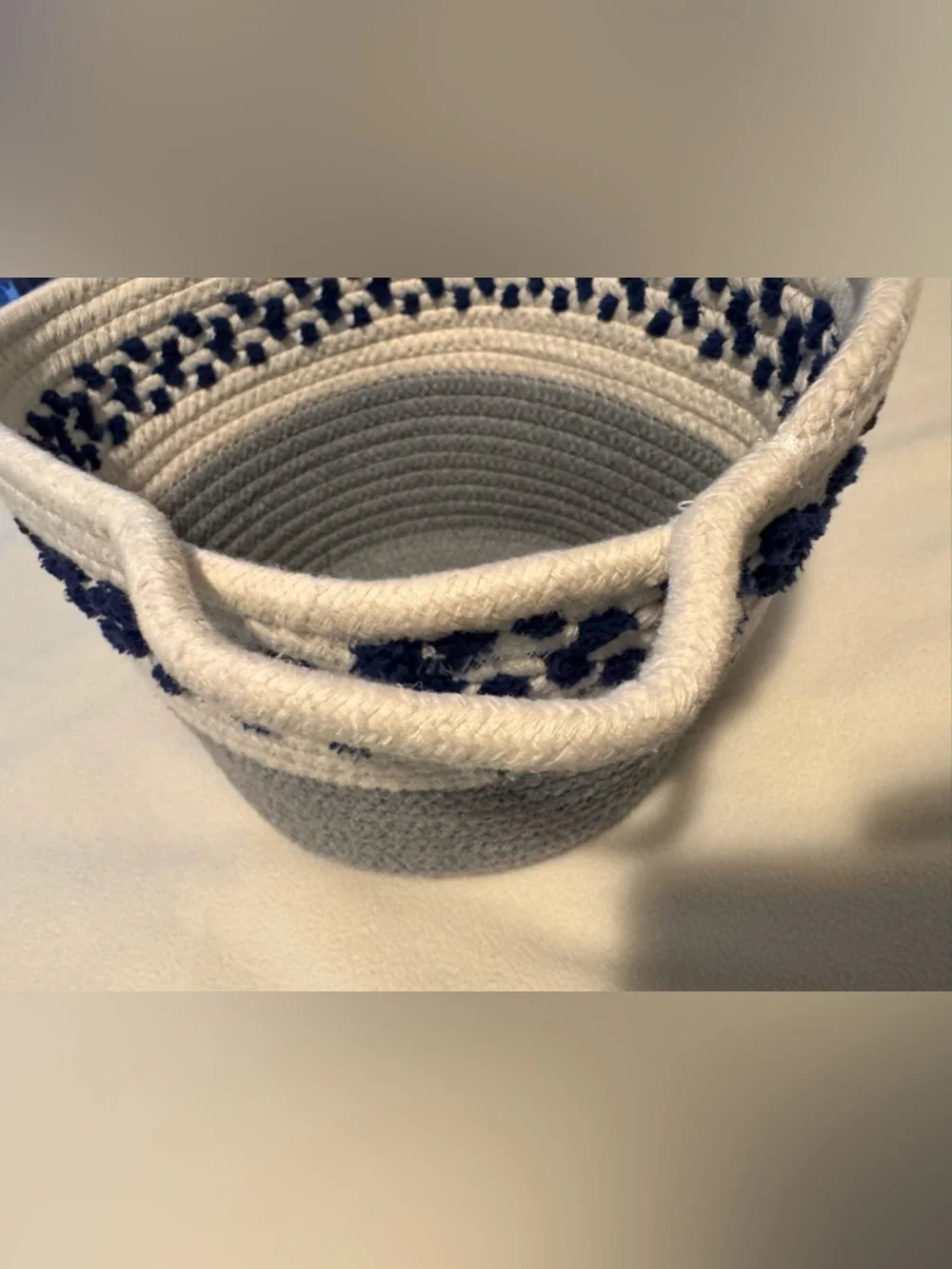 Coiled Cotton Rope Storage Basket Cream Gray Colorblock with Navy